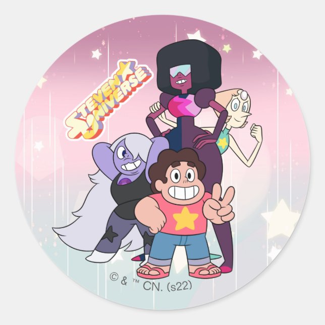 Sticker Rond Steven Universe | Pose du groupe Crystal Gem (Devant)
