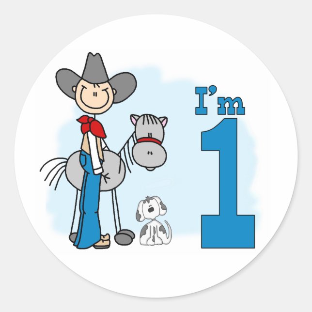 Sticker Rond Stick Cowboy 1er anniversaire (Devant)