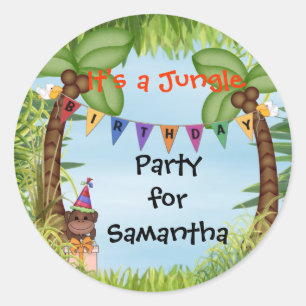 Sticker Rond Stick d'anniversaire du singe Jungle Safari