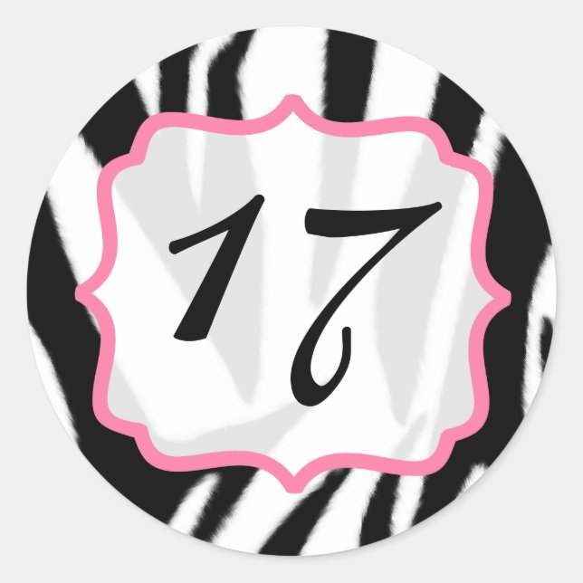 Sticker Rond Stick d'anniversaire Zebra Print et rose (Devant)