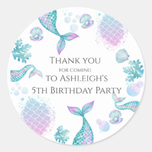 Sticker Rond Stick de fête d'anniversaire à thème sirène turquo