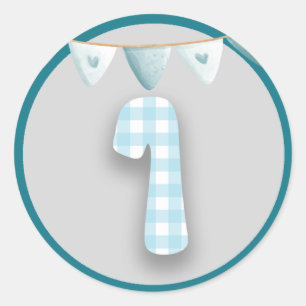 Sticker Rond Stick de fête d'anniversaire bleu En vichy plaid
