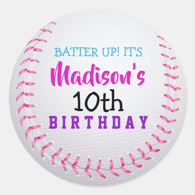 Sticker Rond Stick de fête d'anniversaire de BASEBALL ROSE (Devant)