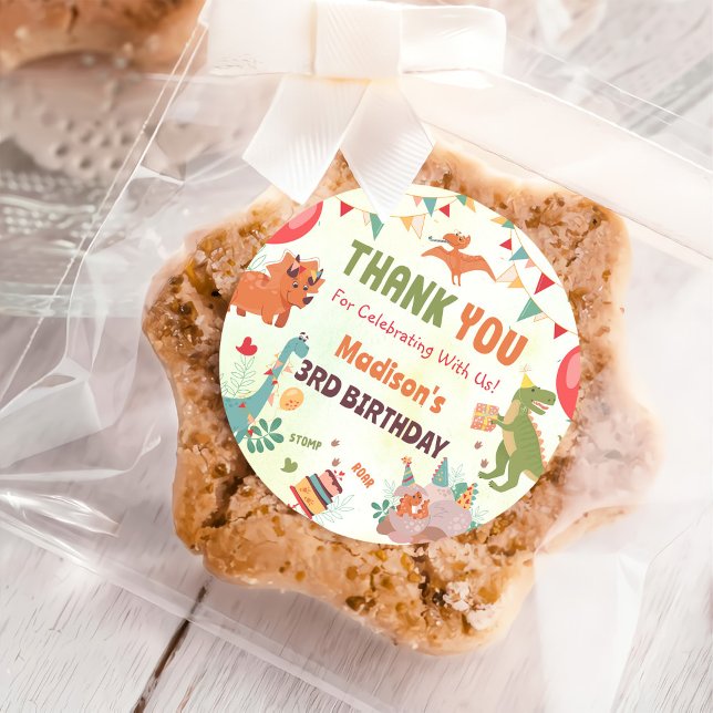 Sticker Rond Stick de fête d'anniversaire de Dinosaur Aquarelle (Créateur téléchargé)