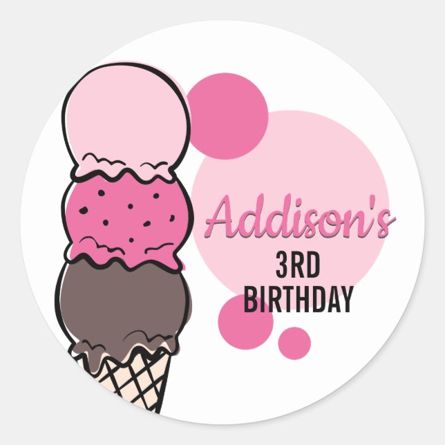Sticker Rond Stick de fête d'anniversaire de la crème glacée (Devant)