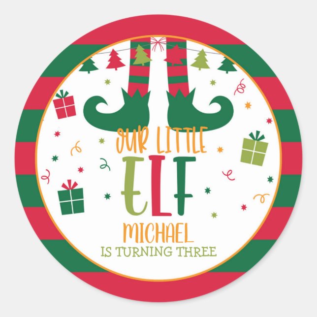 Sticker Rond Stick de fête d'anniversaire de notre petit elfe - (Devant)