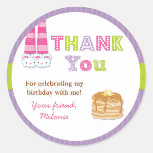 Sticker Rond Stick de fête d'anniversaire pyjamas et crêpes