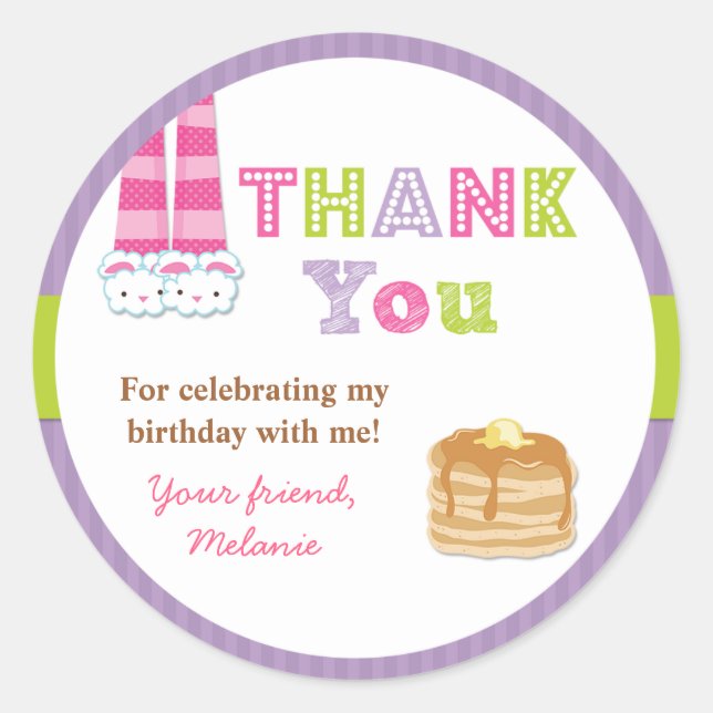 Sticker Rond Stick de fête d'anniversaire pyjamas et crêpes (Devant)