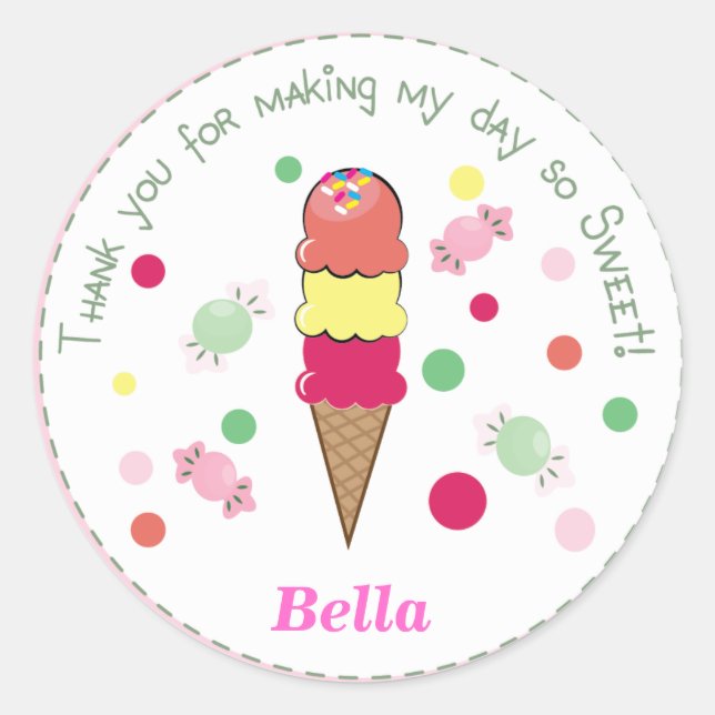 Sticker Rond Stick de la crème glacée rose pâle (Devant)