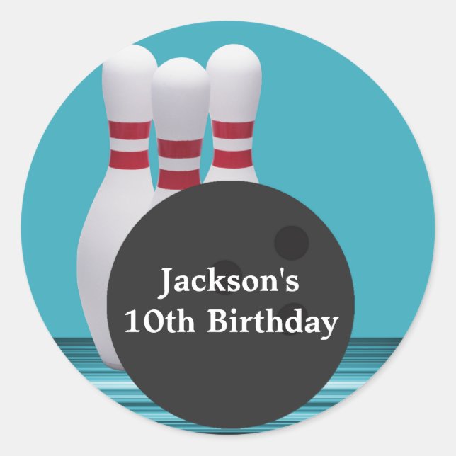 Sticker Rond Stick de la fête d'anniversaire de Bowling (Devant)