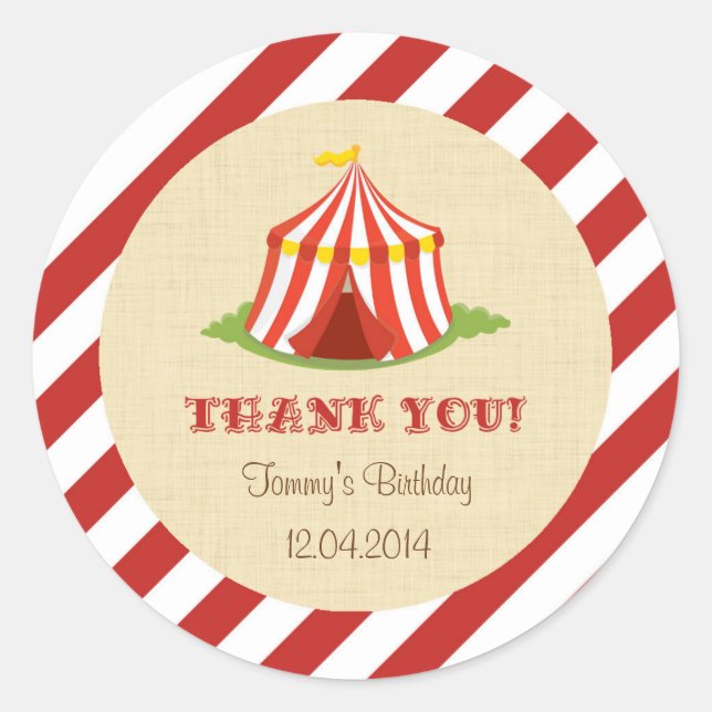 Sticker Rond Stick de la fête d'anniversaire du cirque (Devant)