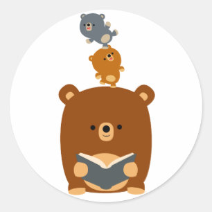 Sticker Rond Stick de l'ours de lecture et des oursons