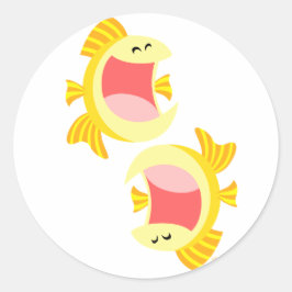 Sticker Rond Stick de poisson cartonné deux mignons