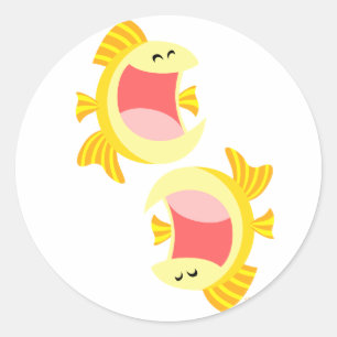 Sticker Rond Stick de poisson cartonné deux mignons