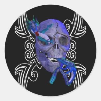 Sticker Rond Stick de tatouage crâne et dragon