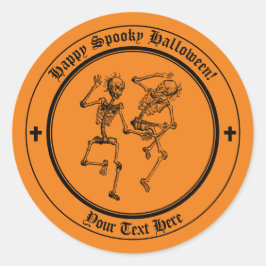 Sticker Rond Stick d'Halloween squelette orange et noir