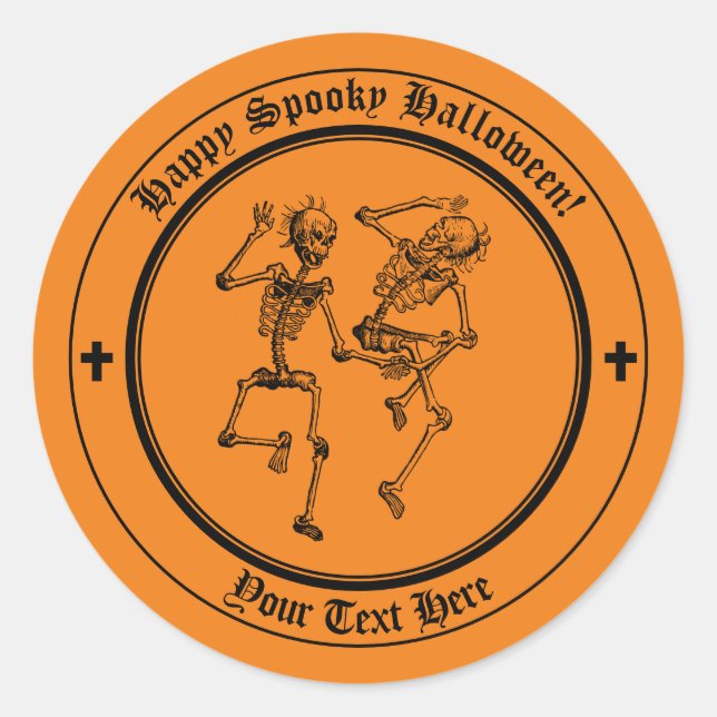 Sticker Rond Stick d'Halloween squelette orange et noir (Devant)