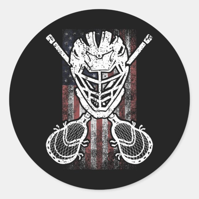 Sticker Rond Stick Drapeau Américain De Crosse Et Casque Drôle  (Devant)