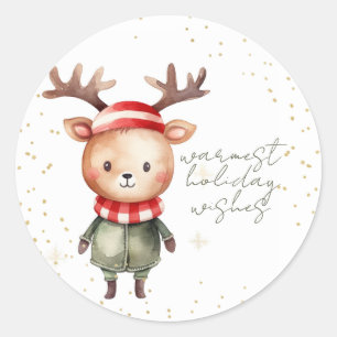 Sticker Rond Stick elfe de Noël aux rennes de bois mignon