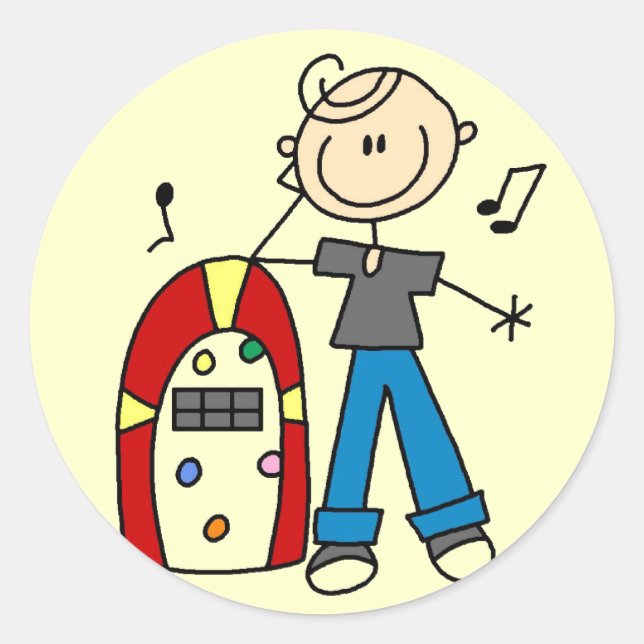 Sticker Rond Stick Figure Boy avec Jukebox Tshirts et cadeaux (Devant)
