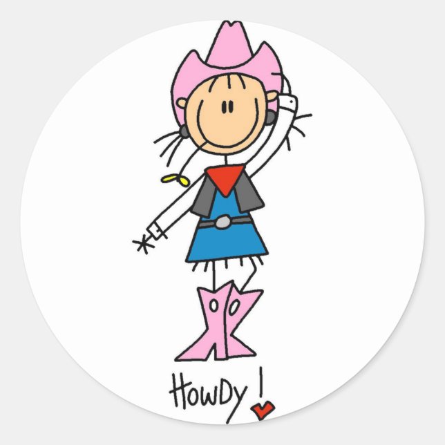 Sticker Rond Stick Figure Cowgirl T-shirts et cadeaux (Devant)