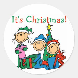 Sticker Rond Stick Figure Enfants C'est Noël Tshirts et cadeaux