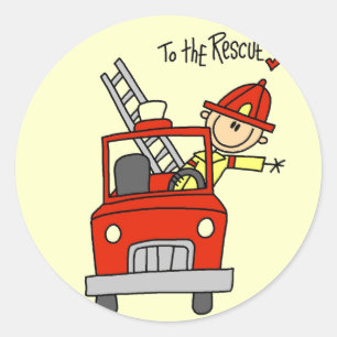 Sticker Rond Stick Figure Firefighter à la Secourt