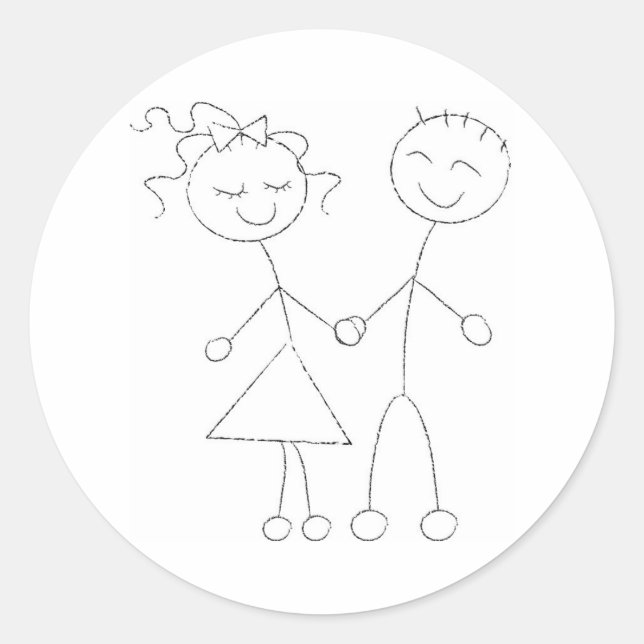 Sticker Rond Stick Figure garçon et fille (Devant)