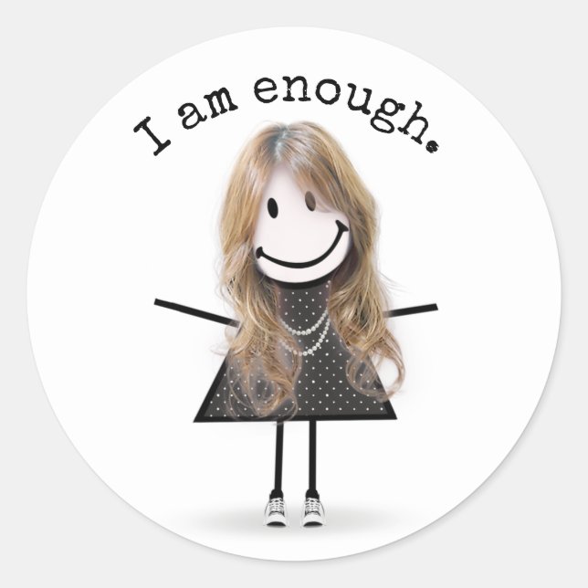 Sticker Rond Stick Figure Girl en Basket avec devis (Devant)