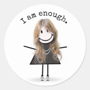 Sticker Rond Stick Figure Girl en Basket avec devis