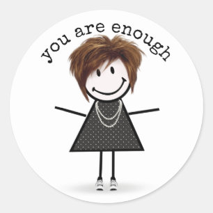 Sticker Rond Stick Figure Girl en Basket avec devis