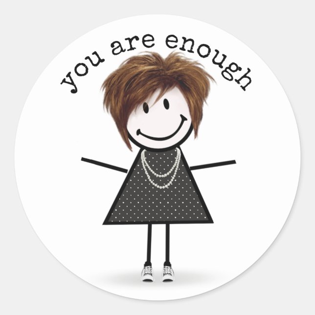 Sticker Rond Stick Figure Girl en Basket avec devis (Devant)