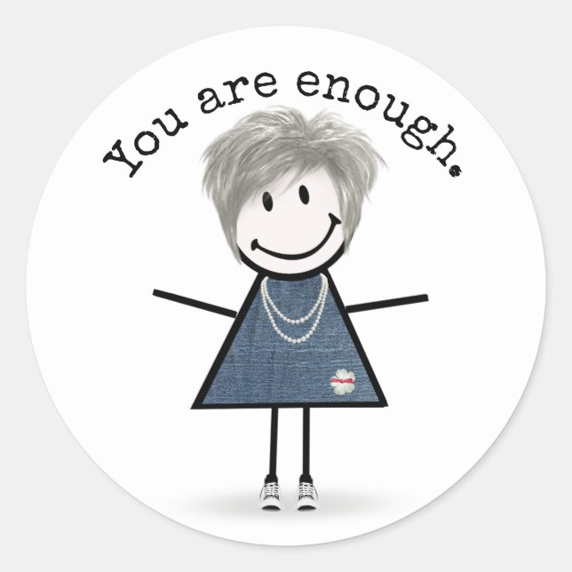 Sticker Rond Stick Figure Girl en Basket avec devis (Devant)