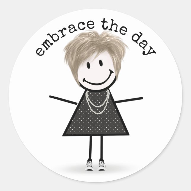 Sticker Rond Stick Figure Girl en Basket avec devis (Devant)