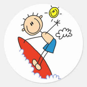 Sticker Rond Stick Figure Surfer Boy Tshirts et cadeaux