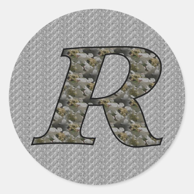 Sticker Rond Stick floral Monogramme initial R Hydrangea (Devant)