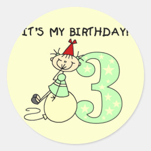 Sticker Rond Stick Girl 3e Anniversaire Tshirts et cadeaux