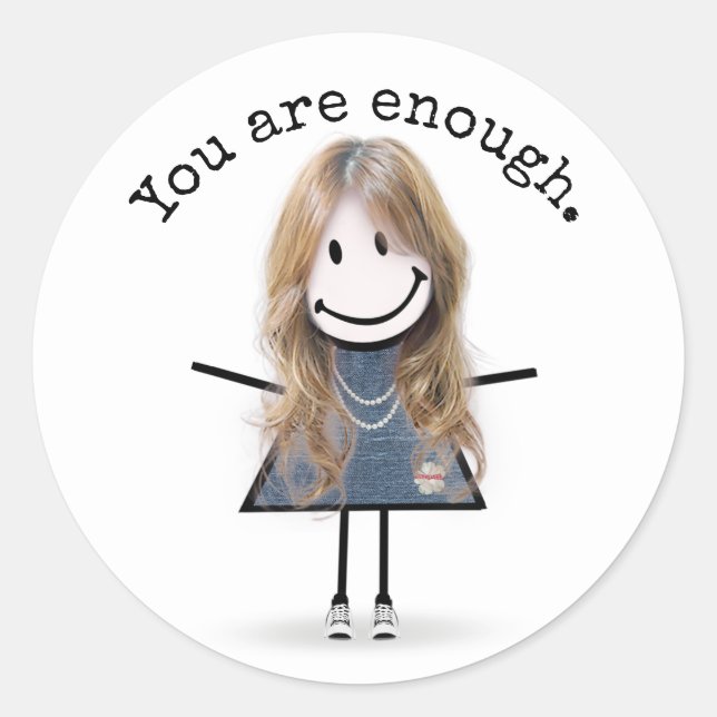 Sticker Rond Stick Girl en Basket avec devis (Devant)