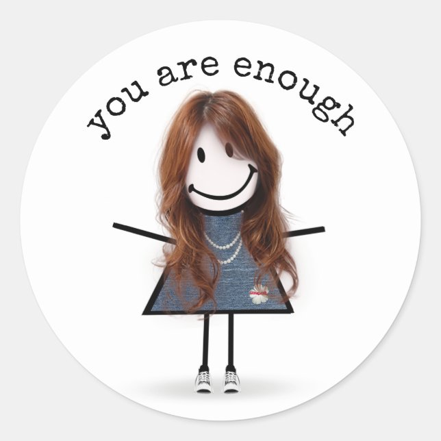 Sticker Rond Stick Girl en Basket avec devis (Devant)
