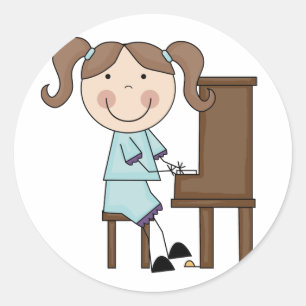 Sticker Rond Stick Girl Jouer Piano