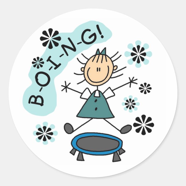 Sticker Rond Stick Girl sur Trampoline (Devant)