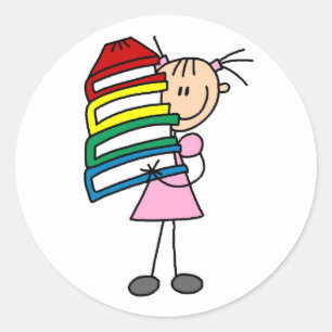 Sticker Rond Stick Girl With Books