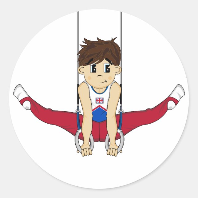 Sticker Rond Stick Gymnaste mignon sur les anneaux (Devant)