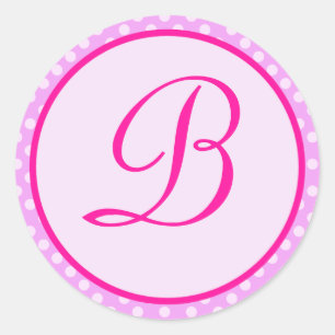 Sticker Rond Stick initial Pink Polka Point Monogram