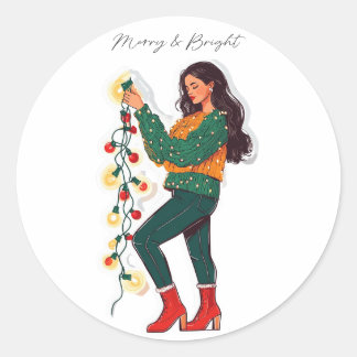Sticker Rond Stick Joyeux et brillant feux de Noël
