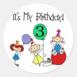 Sticker Rond Stick Kids Party 3ème anniversaire Tshirts et cade