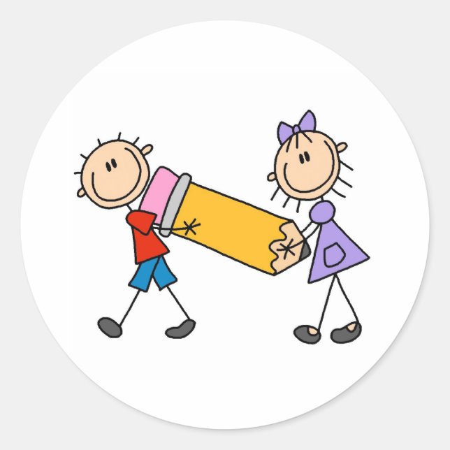Sticker Rond Stick Kids With Pencil (Devant)