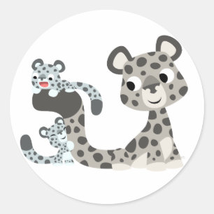 Sticker Rond Stick Léopard des neiges et Cubs