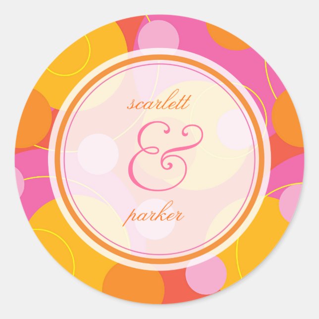 Sticker Rond Stick Mariage d'été rose orange mousseux points (Devant)