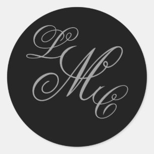 Sticker Rond Stick Mariage noir à trois monogrammes initiaux